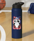 Patriotic American Flag Panda Tee For Women And Girls 4th Of July USA Pride Shirt Plus Stainless Steel Insulated Bottle, panda design