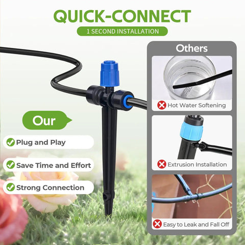 50 Feet Quick Connect Garden Watering System With Adjustable Vortex Drippers No Fuss Water Saving Automatic Drip Irrigation Kit installation guide