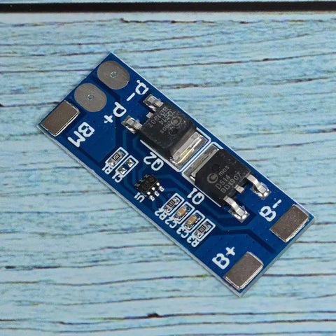No Fuss 2 Pack 2S BMS For 18650 Lithium Cells 7 4V Balanced Charging Guard circuit board, showcasing components and labels.