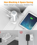 Flat Plug Power Strip With 11 Outlets And 3 USB Ports Including USB C Surge Protector 1625W 13A 1050J in use with devices