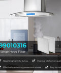 Kitchen with a modern vent hood and displayed Range Hood Filter Replacement Pack Of 2 For 11 1/4 By 11 3/4 By 3/8 Inch Grease Filter