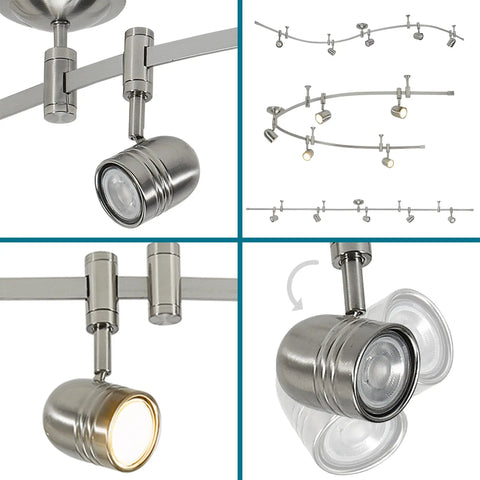 96 Inch Brushed Nickel LED Flex Track Ceiling Light 5 Light Adjustable Track Fixture For Kitchen And Living Room Bulbs Included Modern Transitional Design Overhead Lighting showing adjustable spotlight and flexible track system.