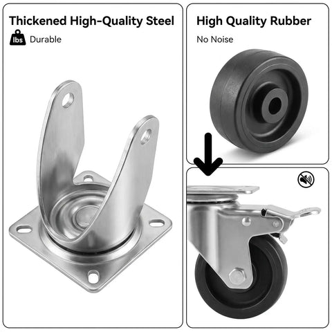 12 Pack 1 Inch Swivel Caster Wheels Real Deal Hardware Kit For Furniture Featuring Six Locking Brake Units And Six Freewheel Rollers Smooth Like Butter, showing high-quality steel bracket and rubber wheel.