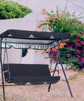 Replacement Canopy Top For Three Seat Outdoor Patio Swing, Black Shade Cover with tubular pockets, garden background, 76x49x5.9 inches