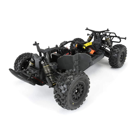 ARRMA 3S RC vehicle chassis with Powerstroke Front Shocks Upgrade for Kraton Outcast Senton Electric RC Car and Truck visible