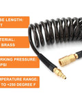 Reinforced Polyurethane Recoil Air Hose With Bend Restrictor One Quarter Inch by Ten Feet Black Lightweight and Tangle Free Anti Kink Design with Auto Retract for Easy Storage includes Industrial Quick Coupler and Plug