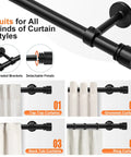 Heavy Duty Extra Long Curtain Rods for Those Huge Windows and Sliding Doors Adjustable From 12 to 20 Feet 1 Inch Thick showcasing various curtain styles.