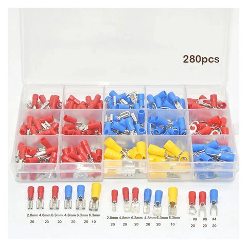 Top Tier 280 Pc Assorted Electrical Wire Crimp Terminals Spade Connectors Kit With Insulated Sleeves For Auto And Home Repairs. 280pcs kit in organizer