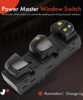 Driver Side Master Power Window Switch For Nissan Altima 2013 To 2018, Pathfinder 2013 To 2020, Rogue 2014 To 2020, Sentra 2013 To 2019, Juke 2011 To 2017 With Driver Auto Down Only, Replaces 25401 3TA5A 25401 3SH1A 25401 3NF0A shown with orange light illumination