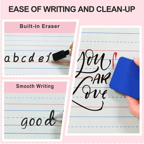 Six Pack Double Sided 9x12 Whiteboards With Lined Surfaces For Kids And Classroom Use, built-in eraser and smooth writing