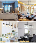 4 Light Pendant Light With Industrial Style For Kitchen Island in various settings: kitchen, living room, restaurant, meeting room.