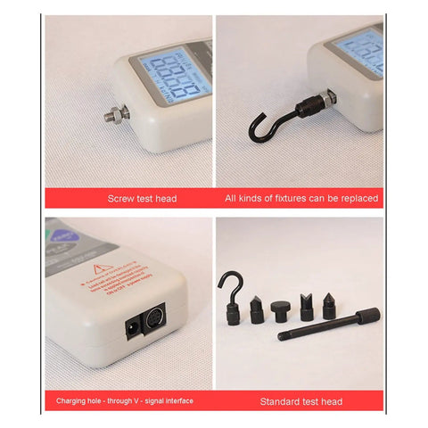 Pro Grade Digital Force Gauge High Precision DS2 500N 1000N Push Force Gauge And 20N Pull Strength Tester With Small Sensor Dynamometer Peak Hold And Ultra Accurate Force Measurement, with interchangeable test heads