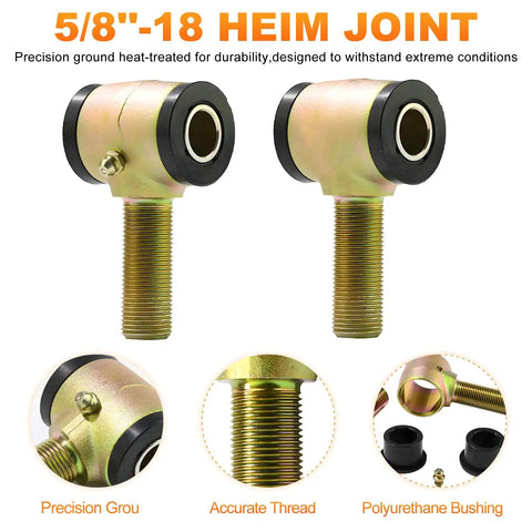 5/8-18 Rod End Bushings Kit With 5/8 Inch Thread And One Half Inch Bore Beefy Heavy Duty Chromoly 4130 Steel Forged To Handle Serious Shock Torsion Off Road And Track Use, pair of threaded heim joints
