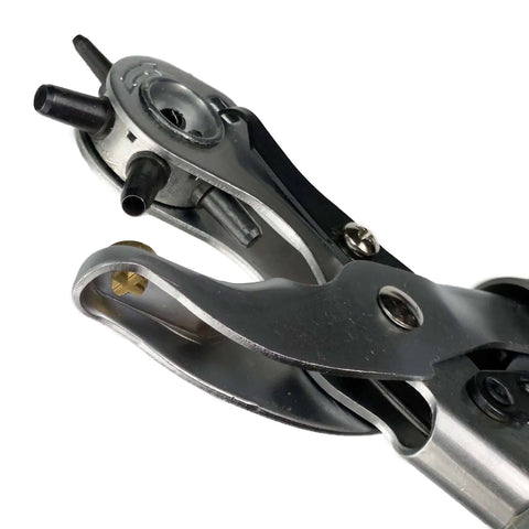 Beefy Revolving Punch Pliers Set With Six Hole Sizes for leather and rubber crafting close-up view