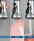 Kitchen Faucet Head Replacement With 3 Function Pull Down Sprayer, Stream, Spray And High Pressure Rinse Modes in use