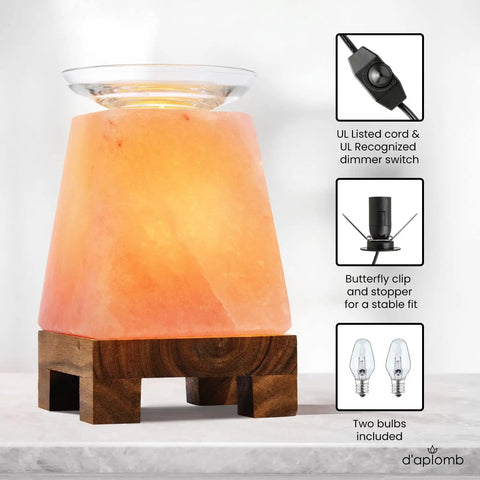 Himalayan Salt Lamp Diffuser With Wood Base And Glass Bowl For Essential Oils Dimmer Light Modern Calming Indoor Decor
