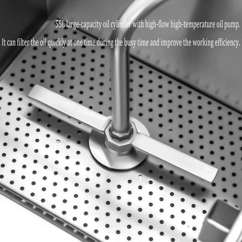 Heavy Duty 55L Commercial Deep Fryer Oil Filter Machine With 12 Min Pump For Restaurant Kitchen Stainless Steel oil cylinder close-up.