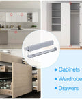 Push To Open Magnetic Door Latch Set installed on kitchen cabinets, wardrobe, and drawers, durable gray magnetic catch, 6 pack