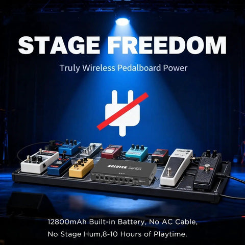 Rechargeable Guitar Pedal Power Supply With 12800mAh High-Current Battery, Delivers 9V 12V 18V And 5V Rails For Pedalboards And More Devices