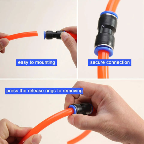 40-piece push-to-connect pneumatic hose fittings kit with orange tubing and blue-ring black plastic fittings