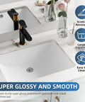 Top Shelf White Fireclay Undermount Bathroom Sink Rectangle 18X13 Inch on marble countertop with modern faucet.