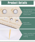 Seed Spacers Planting Tool Garden Seed Planter Ruler With 2 Wooden Stakes showing pre-marked intervals and dual scale.