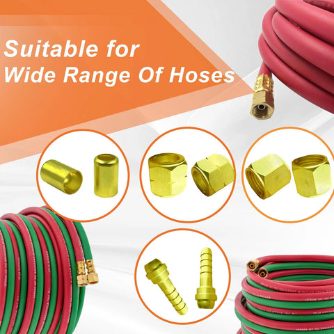 24-piece torch hose repair kit with 1/4 inch ID hoses and brass fittings; red and green hoses with ferrules and nuts