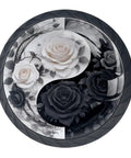 4 Pack Round Cabinet Knobs For A Sweet Home Upgrade Black Crystal Glass Drawer Handles Packed With Yin Yang Rose Design with white and black roses.