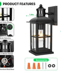 13 Inch Motion Sensor Outdoor Wall Light With Dusk To Dawn, Anti Rust 100 Percent Aluminum Black Exterior Lantern Sconce product features