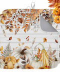 Fall Thanksgiving Dish Drying Mat Set With Pumpkin Leaves Design Absorbent Microfiber Over Cushioned Sponge Core 16 By 18 Inches Two Pieces White Yellow Orange Colorway For Kitchen Counter Machine Washable Quick Dry Must Have