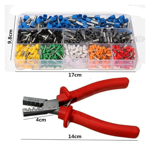 Top Notch Ferrule Crimper Plier Plus 800 Connector Terminal Box Tool Kit 175mm With Solid Pliers For Serious Wiring Jobs And Pro Electricians, 17cm box and 14cm plier