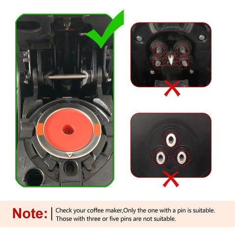Two Pack Reusable K Cups For Keurig 1.0 And 2.0 with single pin compatibility check, not suitable for multi-pin brewers.