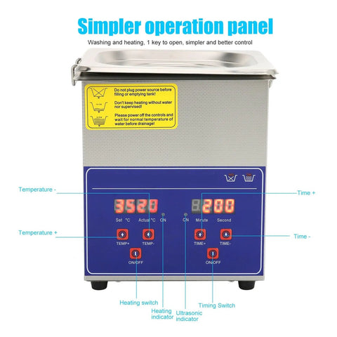 Heavy Duty Digital Ultrasonic Cleaner Built Tough With Stainless Steel Tank Smart Heat Control And Precision Timer operation panel with controls
