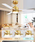 42 Inch Gold Ceiling Fan With Lights And Remote shown in living room with adjustable color temperature settings display