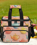 Insulated Picnic Backpack Lunch Bag For Women And Men, Grab And Go Portable Cooler Tote, teapot design, at a picnic setting