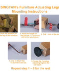 Beefy Heavy Duty Adjustable Furniture Levelers With 3/8-16 Threaded Bolts, 1.5 Inch Base Feet, Screw In Nuts, 8 Pack installation steps.