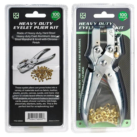 All In One Grab And Go Eyelet Grommet Pliers Kit With 1 Hole Punch and 100 gold grommets for leather canvas and crafts packaging