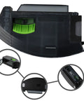 Premium ZUZZEE Replacement Vacuum Dirt Bin Compatible With Roomba I1 I3 I4 I5 I6 I7 I8 Plus showing sealed dust cup design and green detail.