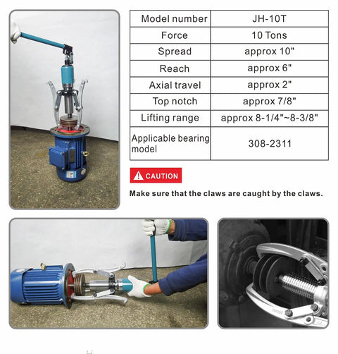 10 Ton Hydraulic Gear Puller Workhorse With Wheel Bearing Separator 3 In 1 Design with specs and operation images