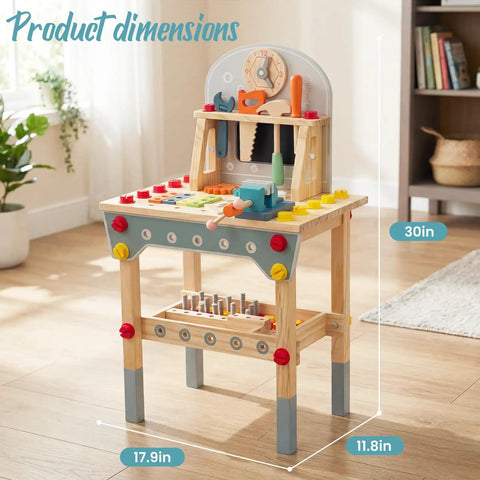 Wooden Kids Tool Bench Set With 86 Accessories Little Builder Workbench For Boys And Girls Aged 3 To 5 with tools and storage