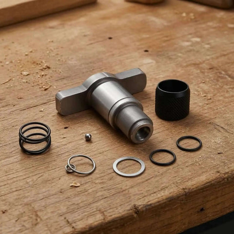 Upgrade Your Heavy Duty Tool Game With This Premium Impact Driver Socket Anvil Assembly Kit Featuring Durable Steel Build Textured Grip Sleeve And Smooth Internal Repair Parts Perfect For Fixing Worn Out Internals And Cutting Downonsite Downtime.. metal anvil kit with rings, spring, ball, and grip sleeve on wood