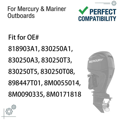 Beefed-Up Outboard Power Trim And Tilt Motor Assembly Replacement For 75-115HP Boats lists compatible OEM numbers and outboard image