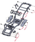Exploded view of Carbon Fiber LCG Chassis Kit for 1/10 RC Crawler SCX10 SCX10 II Capra 1.9 UTB and other DIY builds.