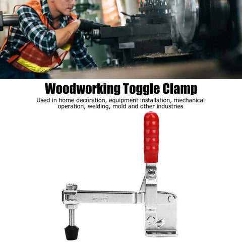 Supercharge Your Workshop Setup With This Hustle Ready Quick Release Vertical Toggle Clamp Equipped With Long Arm And Non Slip Grip Handles For Woodworking Jigs, side view.