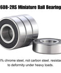 608 2RS Ball Bearings 100 Pack 8x22x7mm Sealed Chrome Steel for skateboards and motors