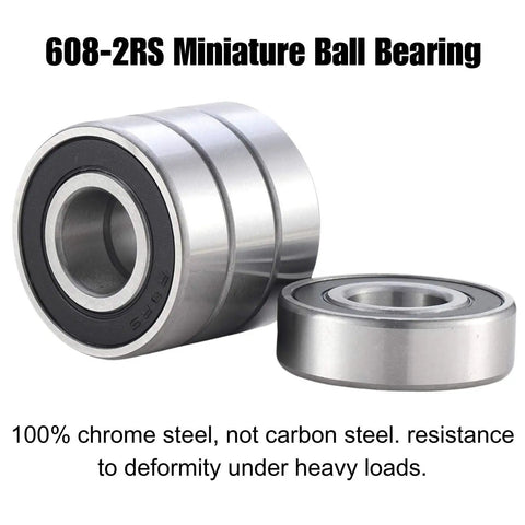 608 2RS Ball Bearings 100 Pack 8x22x7mm Sealed Chrome Steel for skateboards and motors
