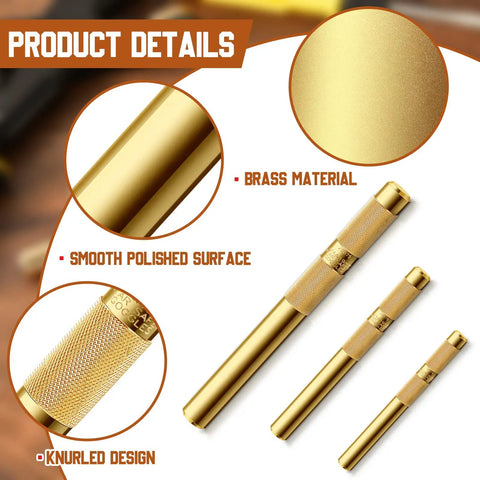 Brass Drift Punch Set, 3 Piece, Three Sizes Three Quarter Inch, One Half Inch, and Three Eighth Inch, Pro Grade brass material detail