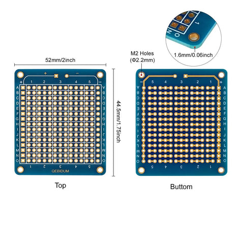 Double Sided Protoboard Kit For DIY Electronics, Solderable Breadboard Prototyping Board With Gold Plated Pads, top and bottom view