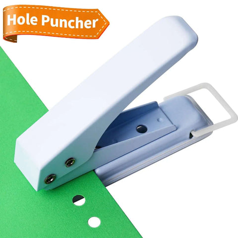 Heavy Duty 1/4 Inch Single Hole Paper Punch For Crafts and Office Use, all-metal punch tool on green paper