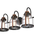 Vintage Style Three Light Indoor Vanity Light Fixture In Oil Rubbed Bronze With Barnwood Accents And Hand Blown Clear Seeded Glass